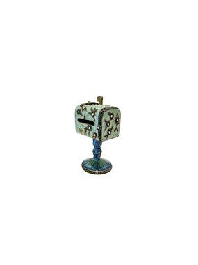 Mailbox Postage Stamp Dispenser Trinket Box Enamel Metal Jeweled Dragonfly